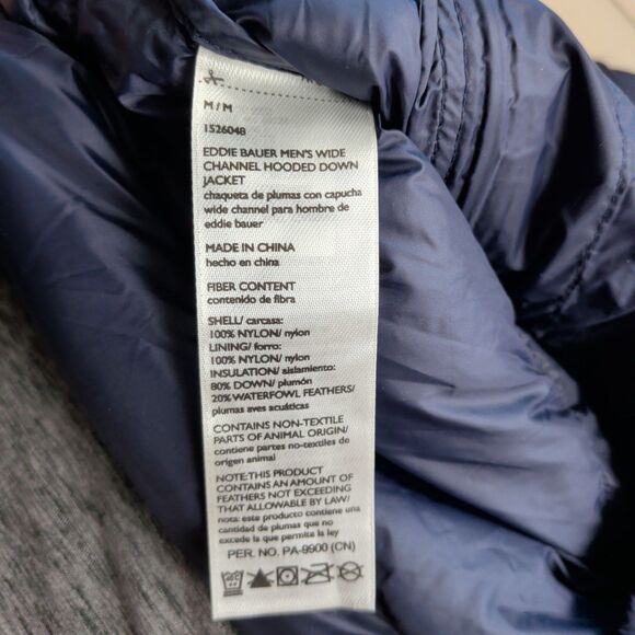 Eddie Bauer Down Puffer Jacket Mens Medium EB650 Wide Channel Hooded Blue NWT - Picture 5 of 12